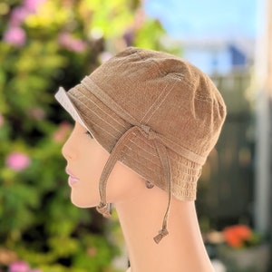 Chemo Hats, Chemo Hearwear, See Size Chart in 3rd/4th Photos, Caramel Chambray Cotton/Organic Cotton Reverse, Made in the USA, Visit: hedArt