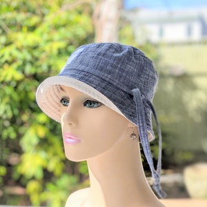 Women's Chemo Hats, Cancer Hats, Chemo Headwear, Size Info under 3rd/4th Photos, Soft Chambray Cotton/Organic Cotton Reverse , Made in USA image 9