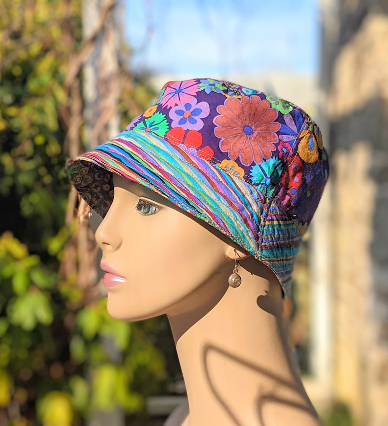 Women's Chemo Hat, Cancer Hat, Size Info in 3rd/4th Photo, Collection of Designer Kaffe Fassett Soft Pre-Washed Cotton Fabrics USA image 5