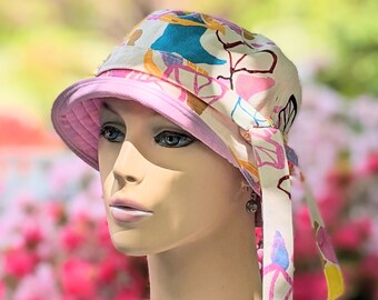 Women's Chemo Hats, Cancer Hats, See 3rd/4th Photos for Size Info, Pre-Washed Cotton,  Removable Tie, Made in the USA, Visit Shop: hedArt