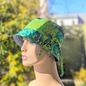 Women's Chemo Hat, Chemo Headwear, Bucket Hat, Size Chart see 3rd/4th Photos, Designer Cotton/Dusty Blue Organic Cotton Reverse, Made in USA image 8