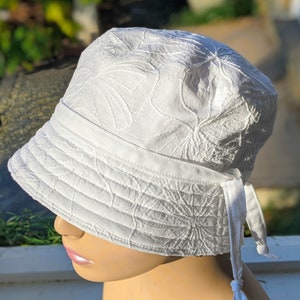 Embroidered Cotton Chemo Hat: Lightweight White Cancer Hat, Handmade