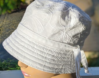 Women's Chemo Hats, Cancer Hat, See 3rd/4th Photo for Size Chart, Light Weight White Embroidered Cotton Hat, Handmade in the USA