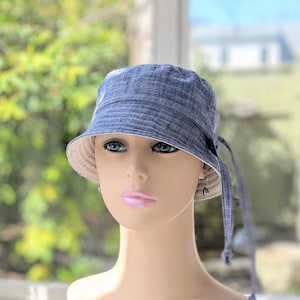 Women's Chemo Hats, Cancer Hats, Chemo Headwear, Size Info under 3rd/4th Photos, Soft Chambray Cotton/Organic Cotton Reverse , Made in USA image 1