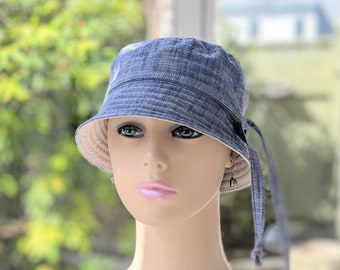 Women's Chemo Hats, Cancer Hats, Chemo Headwear, Size Info under 3rd/4th Photos, Soft Chambray Cotton/Organic Cotton Reverse , Made in USA