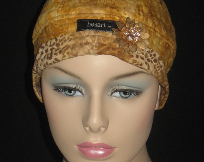 Alopecia Hair Loss Hat or Cap for Cancer / Gold Batik With