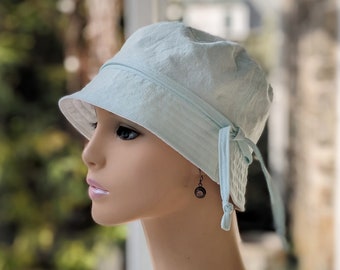 Chemo Hats, Cancer Hat, See 3rd/4th Photo for Size Chart, Soft Seafoam Organic Cotton with White Organic Reverse, Made in USA, Visit: hedArt