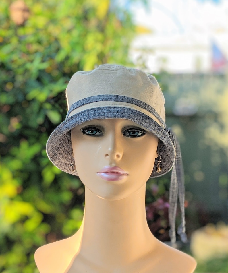 Women's Chemo Hats, Cancer Hats, Chemo Headwear, Size Info under 3rd/4th Photos, Soft Chambray Cotton/Organic Cotton Reverse , Made in USA image 6