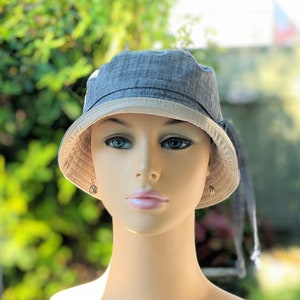 Women's Chemo Hats, Cancer Hats, Chemo Headwear, Size Info under 3rd/4th Photos, Soft Chambray Cotton/Organic Cotton Reverse , Made in USA image 7