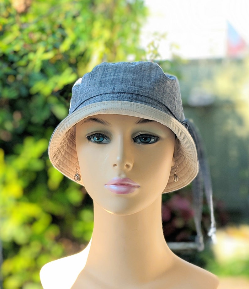 Women's Chemo Hats, Cancer Hats, Chemo Headwear, Size Info under 3rd/4th Photos, Soft Chambray Cotton/Organic Cotton Reverse , Made in USA image 7