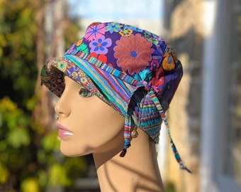 Women's Chemo Hat, Cancer Hat, Size Info in 3rd/4th Photo, Collection of Designer Kaffe Fassett Soft Pre-Washed Cotton Fabrics! USA