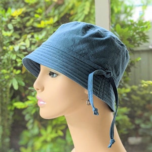 Women's Cancer Hat, Chemo Headwear, Chemo Hat, Size Chart under 3rd/4th Photos, Dusty Blue Organic Cotton, Handmade in USA, Visit: hedART