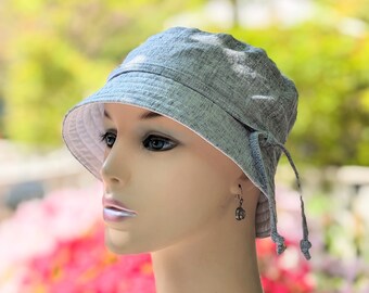 Women's Cancer Hat, Women's Chemo Hat, Size Info Under 3rd/4th Photos, Soft Light Weight Summer Hat, Detachable Hat Tie, Handmade in the USA