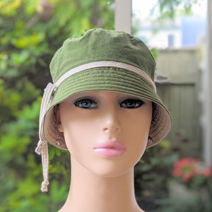 Chemo Hat, Cancer Hat, Size Info under 3rd/4th Photos, Moss Organic Cotton with Ash Organic Reverse, Handmade in the USA, Visit: hedART