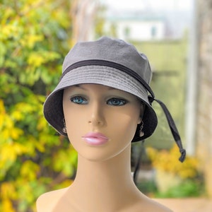 Organic Cotton Chemo Bucket Hat: Grey & Black Reversible Headcover