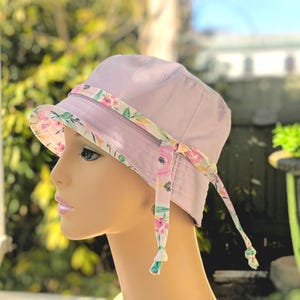 Chemo Hat, Women's Cancer Headwear, Soft Floral Cotton / Lilac, Size Chart in Pics