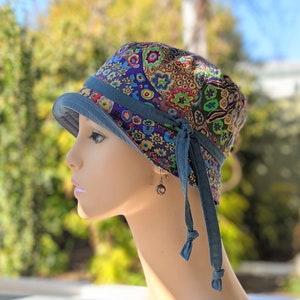 Chemo Hat, Women&#39;s Cancer Hats, Size Chart in 3rd/4th Photos, Designer Kaffe Fasset Soft Cotton/Organic Cotton Reverse, Made in the USA
