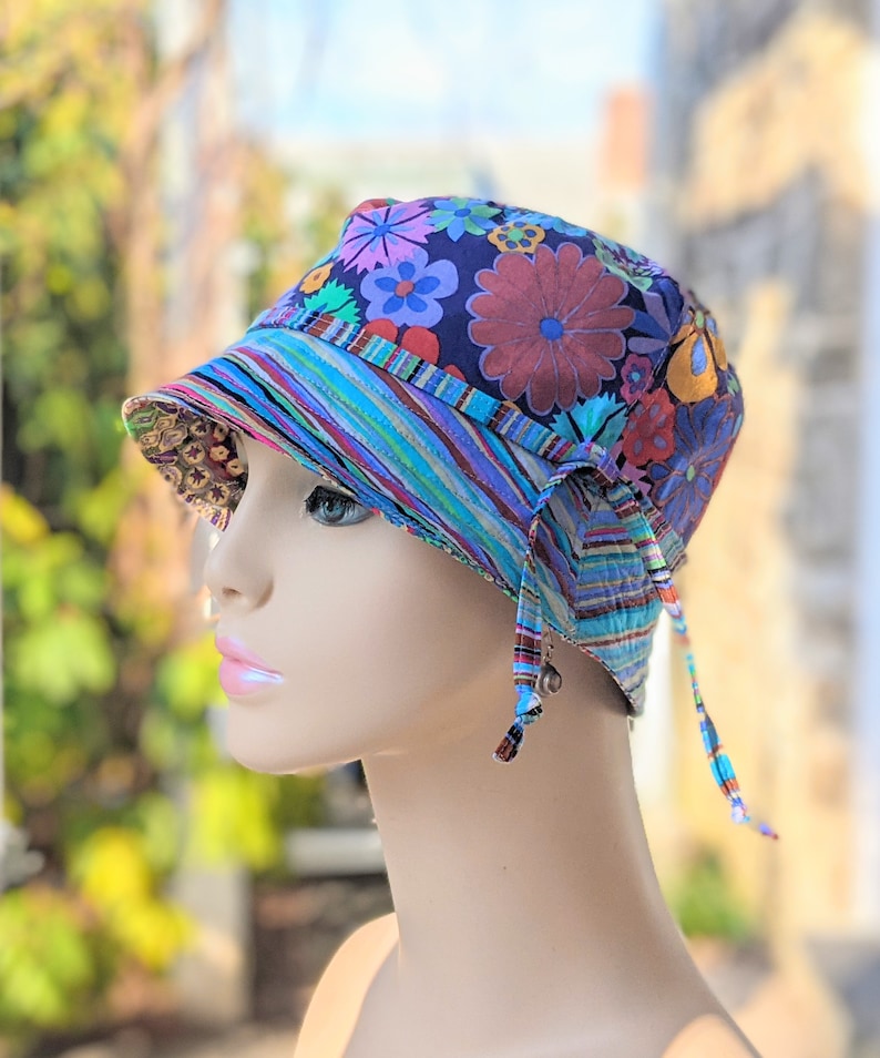 Women's Chemo Hat, Cancer Hat, Size Info in 3rd/4th Photo, Collection of Designer Kaffe Fassett Soft Pre-Washed Cotton Fabrics USA image 8