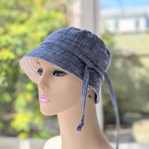 Women's Chemo Hats, Cancer Hats, Chemo Headwear, Size Info under 3rd/4th Photos, Soft Chambray Cotton/Organic Cotton Reverse , Made in USA image 8