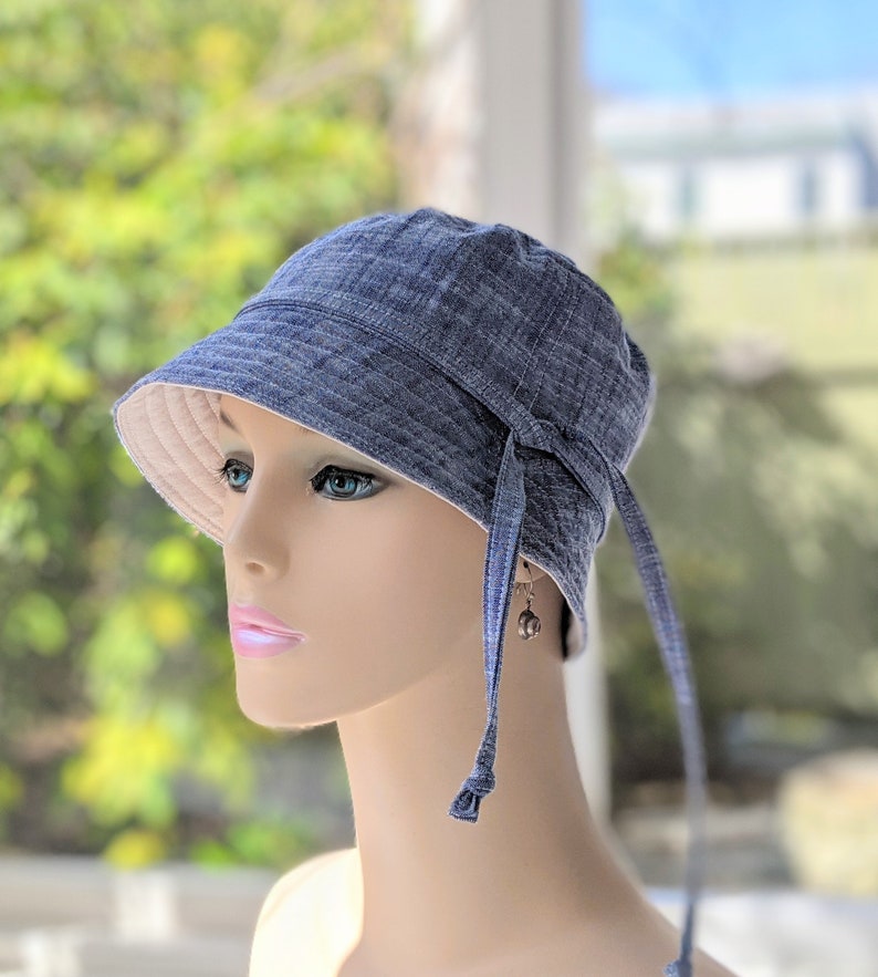 Women's Chemo Hats, Cancer Hats, Chemo Headwear, Size Info under 3rd/4th Photos, Soft Chambray Cotton/Organic Cotton Reverse , Made in USA image 8