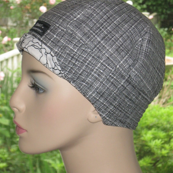 Womens Chemo Hats for Hair Loss /Black and White 'Plaid' with Striking White and Black Lining F177C2S23.1 Small-Medium