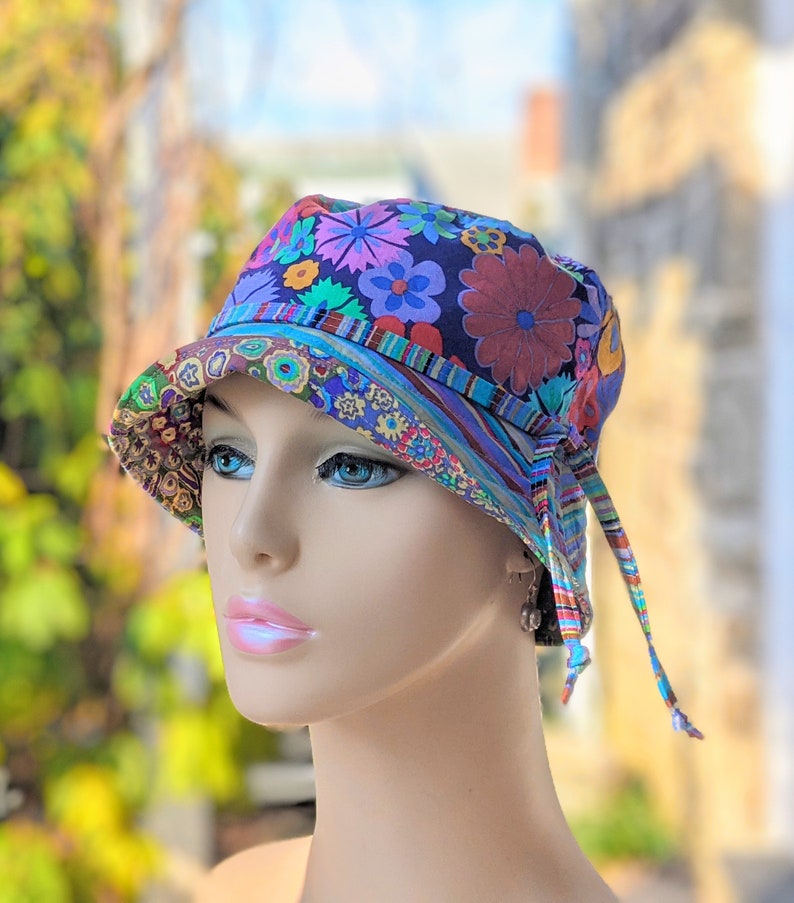 Women's Chemo Hat, Cancer Hat, Size Info in 3rd/4th Photo, Collection of Designer Kaffe Fassett Soft Pre-Washed Cotton Fabrics USA image 7