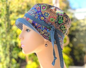 Chemo Hat: Soft Cancer Hat, Reversible, Kaffe Fasset Designer Cotton, Size Chart in Pics
