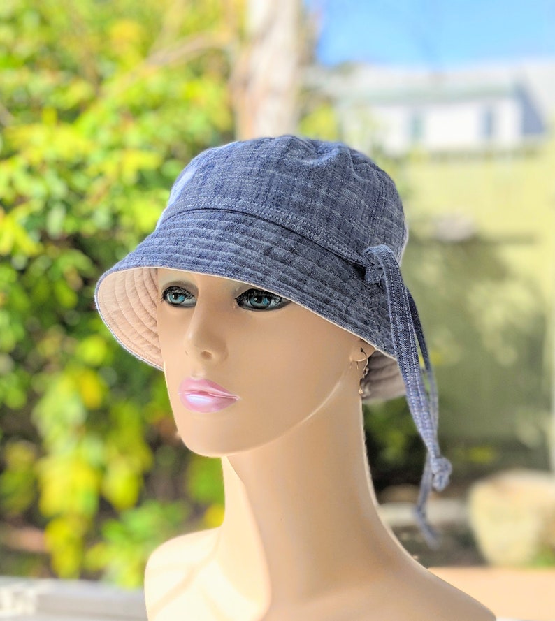 Women's Chemo Hats, Cancer Hats, Chemo Headwear, Size Info under 3rd/4th Photos, Soft Chambray Cotton/Organic Cotton Reverse , Made in USA image 5