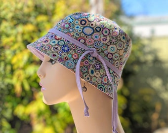 Women's Cancer Hat, Chemo Headwear, See 3rd/4th Photos for Size Chart,  Kaffe Fasset Print/Lilac Reverse, Made in USA, Visit: hedART