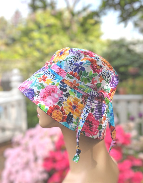 Women's Chemo Hat Purple Floral Sun Hat 