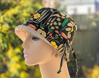 Women's Chemo Hat, SALE, See 3rd/4th Photo for Size Chart, Reversible Organic Cotton Bucket Hat, Handmade in USA, Last One! Small-Medium!