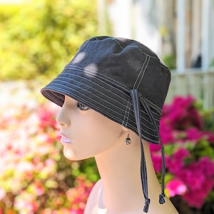 Chemo Hats, Cancer Hat, See 3rd/4th Photo for Size Chart, Black Organic Cotton, Handmade in USA, Visit Etsy shop: hedART