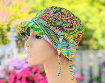 Women's Chemo Hat, Artful Cancer Hat, See Size Chart in 3rd/4th Photos, Kaffe Fassett Fabric, Reversible, Made in USA, Visit Shop: hedART