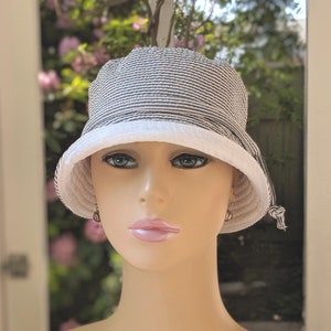 Chemo Hat, Women&#39;s Cancer Hat, See 3rd/4th Photos for Size Chart, Light Weight Black and White Seersucker, Made in USA, Visit Shop: hedART