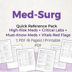 Adult Med-Surg Quick Reference Pack | Critical Labs + Med Safety + Must-Know Meds + Vitals Red Flags | PDF