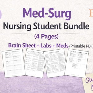 Med-Surg Nursing Student Bundle (4 Pages) | Brain Sheet + Labs + Meds (Printable PDF)