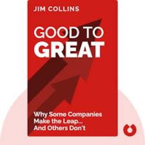 Può includere: Una copertina di libro rossa con il titolo "GOOD TO GREAT" in grandi lettere bianche e il nome dell'autore, Jim Collins, in alto. La copertina presenta anche una grafica di frecce rivolte verso l'alto e il sottotitolo "Why Some Companies Make the Leap... And Others Don't."