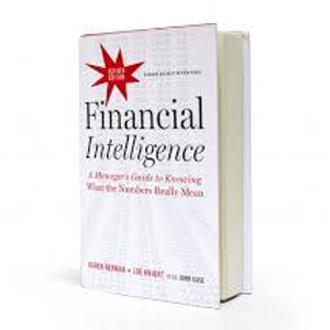 May include: A hardcover book titled "Financial Intelligence" with a red starburst graphic. The book's cover is white with black text and the subtitle "A Manager's Guide to Knowing What the Numbers Really Mean."