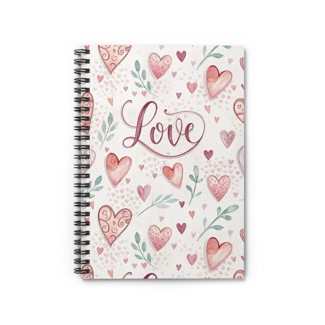 Love Heart Pattern Notebook | Ruled Spiral Journal, Valentine Floral ...