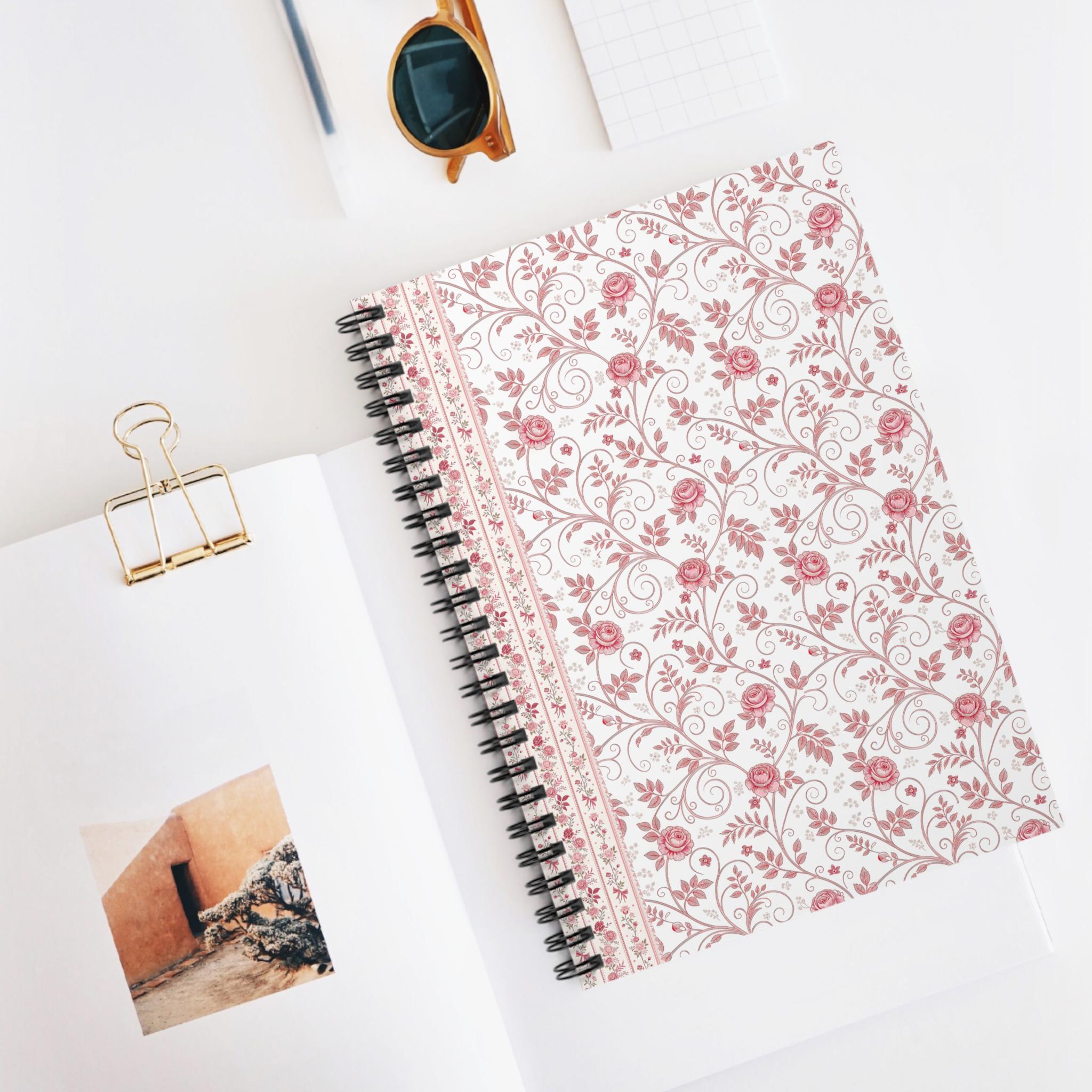 Vintage Pink Floral Pattern Spiral Notebook | Ruled Journal - Etsy