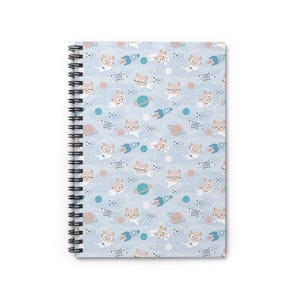Astronaut Cat Spiral Notebook | Space Rocket Pattern, Ruled