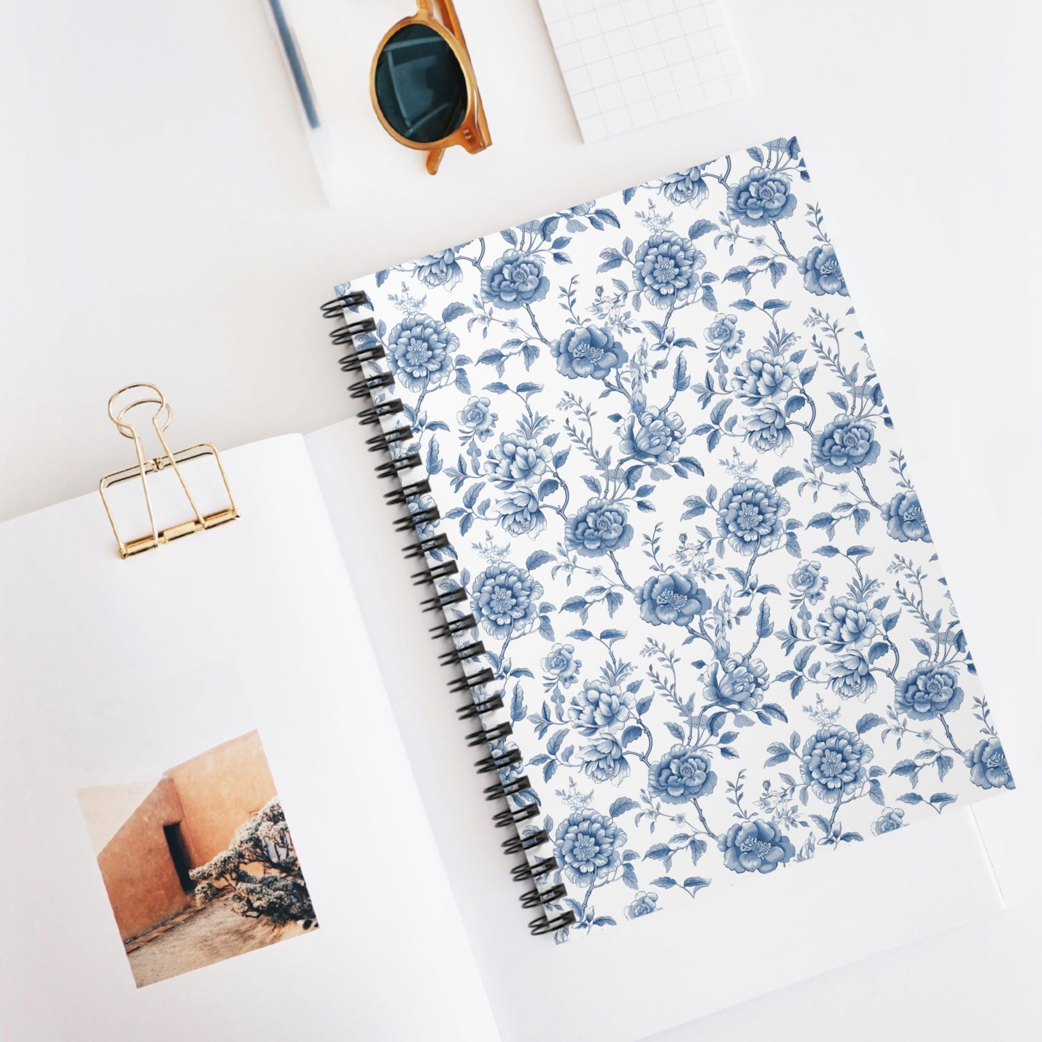 Blue Peony Floral Pattern Spiral Notebook | Ruled Journal - Etsy