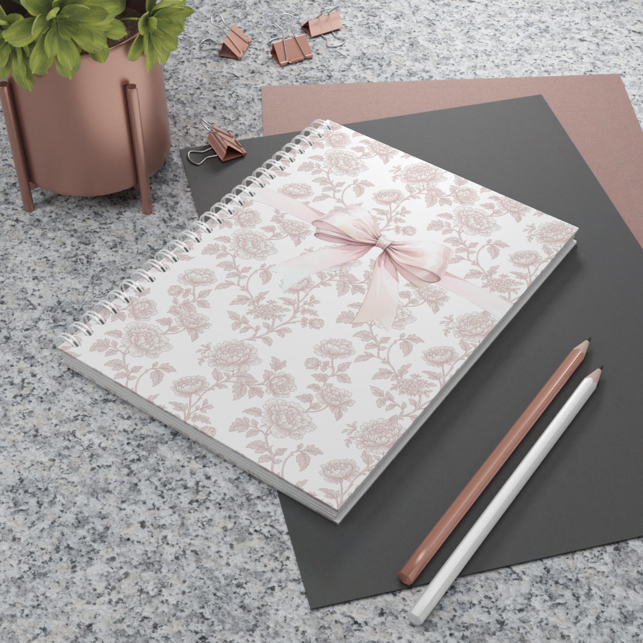 Blush Floral Ribbon Spiral Notebook | Pink Rose Pattern Journal - Etsy