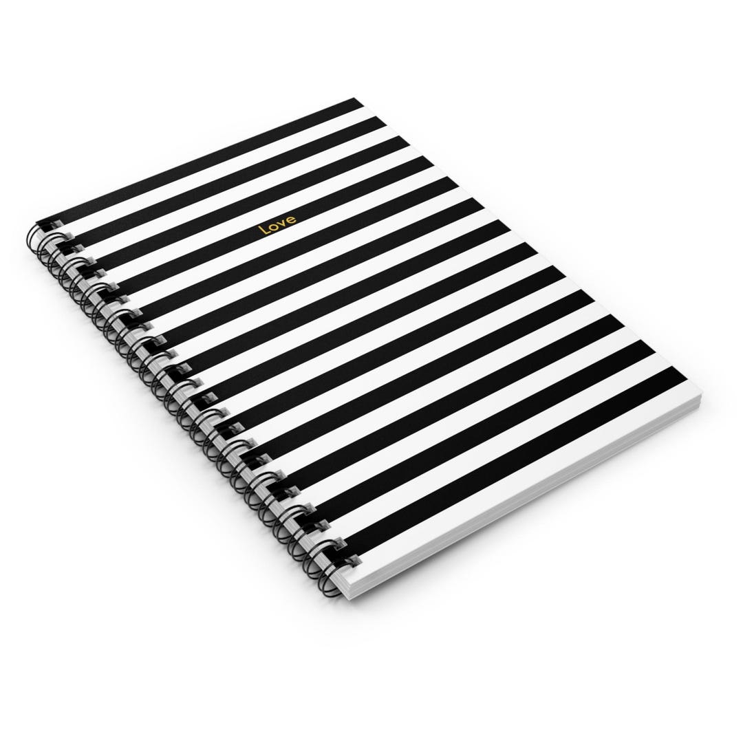Love on Black White Stripe Spiral Notebook | Ruled Journal - Etsy