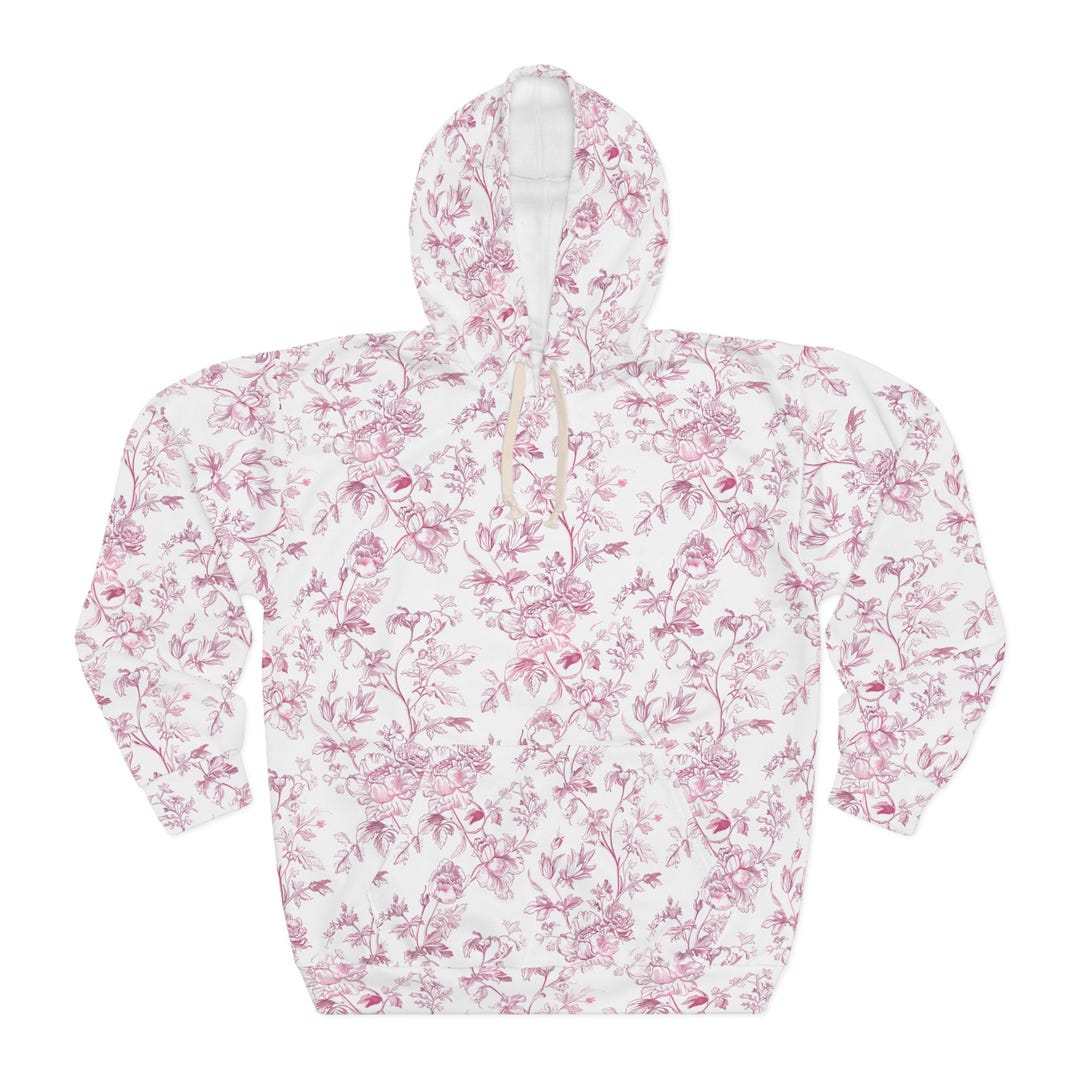 Vintage Pink Floral Toile Hoodie | All-over Print - Etsy