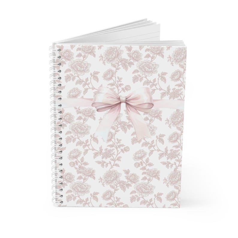 Rose Ribbon Journal Blush Floral Ribbon Spiral Notebook | Pink Rose Pattern Journal - Etsy