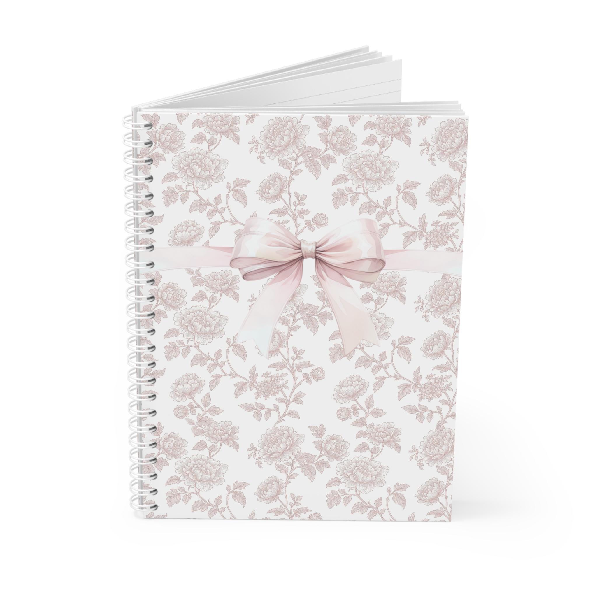 Blush Floral Ribbon Spiral Notebook | Pink Rose Pattern Journal - Etsy