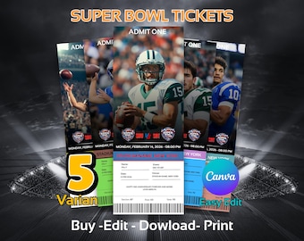 Editable Football Ticket Template | Super Bowl, Birthday Gift (Digital)