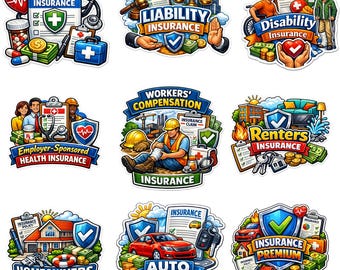 Pacchetto di clipart di icone assicurative / grafica PNG per il marketing (download digitale)