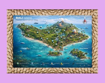 3D Bali Travel Map Poster | Balinese Island Art (PDF, A4, Large